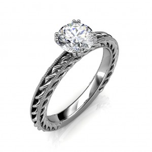 1.25 carat 18K White Gold - Amor Etched Rope Engagement Ring